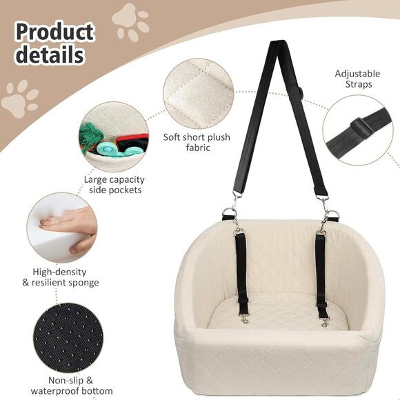 Car Seat for Small Medium Dogs,Detachable Washable Dog Booster Seat Under 30lbs - Picture 3 of 6
